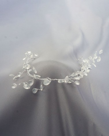 Tocado de novia Guirnalda Plateada con Gotas de Cristal Transparente