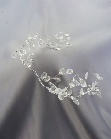 Tocado de novia Guirnalda Plateada con Gotas de Cristal Transparente