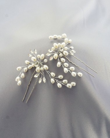 Horquillas de novia con Perlas y Cristales Transparente
