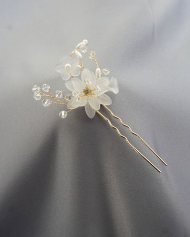 Horquilla Floral de novia de Cristal Mate y Detalles Dorados
