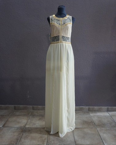 Mono Largo de fiesta o novia marfil con apliques dorados