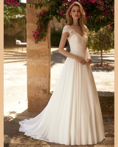 CBPAUL Vestido de Novia Evasé de Gasa y Encaje