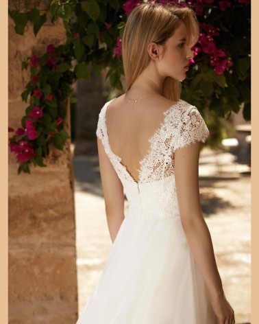 CBPAUL Vestido de Novia Evasé de Gasa y Encaje