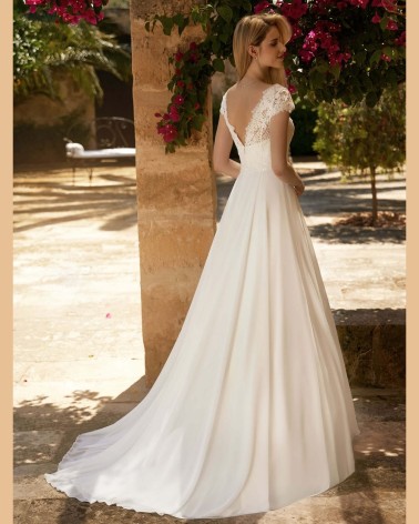CBPAUL Vestido de Novia Evasé de Gasa y Encaje