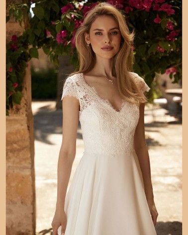 CBPAUL Vestido de Novia Evasé de Gasa y Encaje