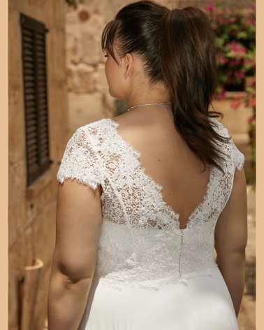 CBPAUL Vestido de Novia Evasé de Gasa y Encaje