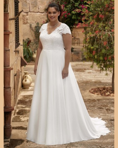 CBPAUL Vestido de Novia Evasé de Gasa y Encaje