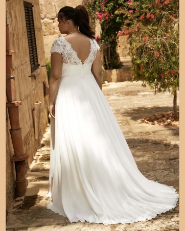 CBPAUL Vestido de Novia Evasé de Gasa y Encaje