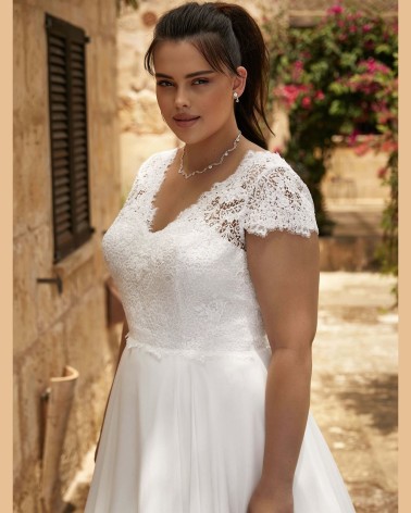CBPAUL Vestido de Novia Evasé de Gasa y Encaje