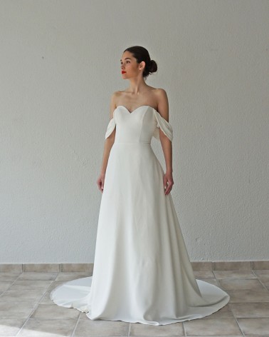 Vestido de Novia evasé de crepe escote corazón liso