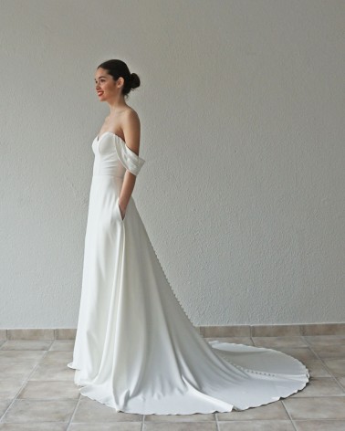 Vestido de Novia evasé de crepe escote corazón liso