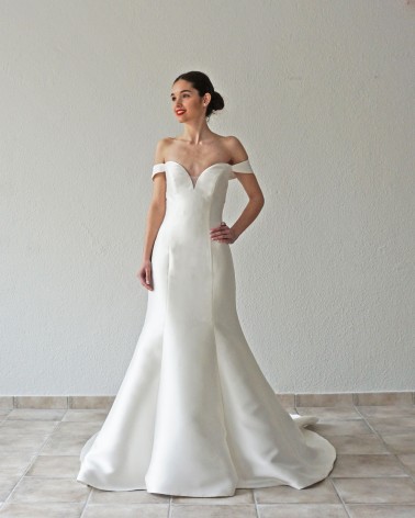 Vestido de Novia de Sirena liso de mikado escote barco