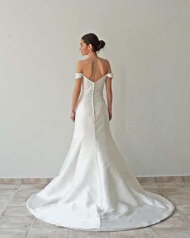 Vestido de Novia de Sirena liso de mikado escote barco