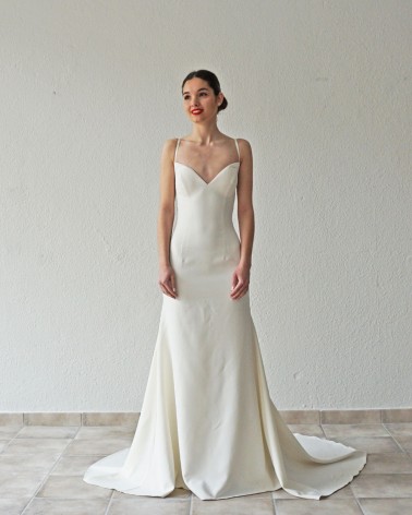 Vestido de novia de crepe tirante fino de sirena