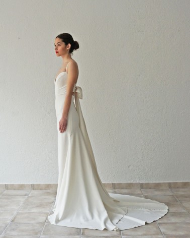 Vestido de novia de crepe tirante fino de sirena