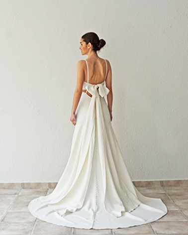 Vestido de novia de crepe tirante fino de sirena