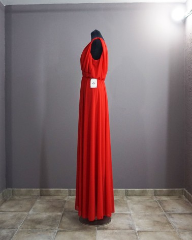 Vestido de fiesta largo escote pico tirante ancho de gasa color rojo     LAC3689e