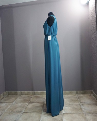 Vestido de fiesta largo escote pico tirante ancho de gasa color Azul   LAC3689d