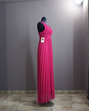 Vestido de fiesta largo escote pico tirante ancho de gasa color rosa