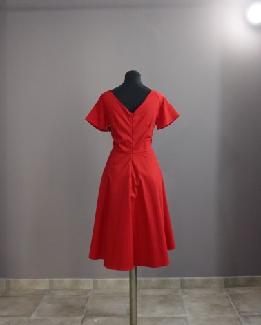 Vestido de Fiesta Corto Rojo con escote pico y manga corta