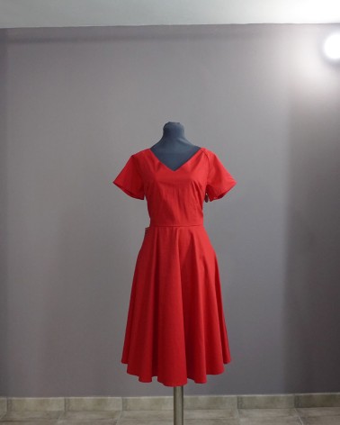 Vestido de Fiesta Corto Rojo con escote pico y manga corta