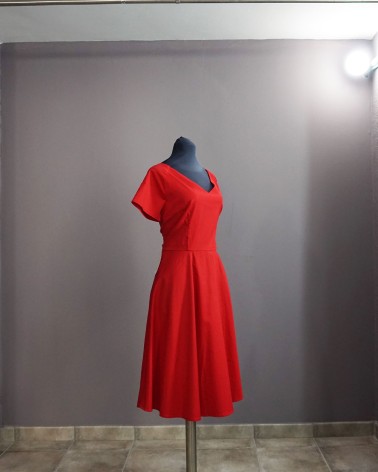 Vestido de Fiesta Corto Rojo con escote pico y manga corta