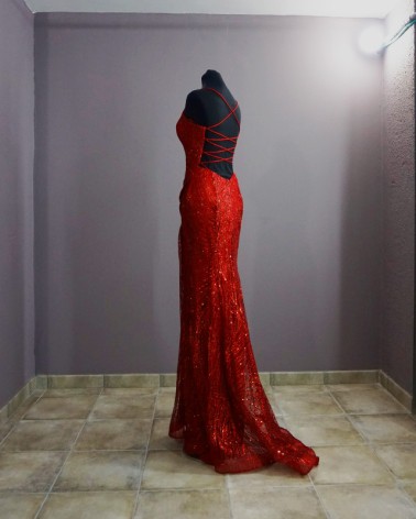 Vestido de Fiesta Largo rojo con purpurina alta costura