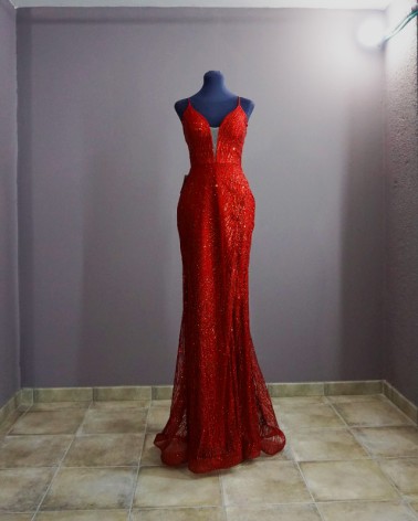Vestido de Fiesta Largo rojo con purpurina alta costura