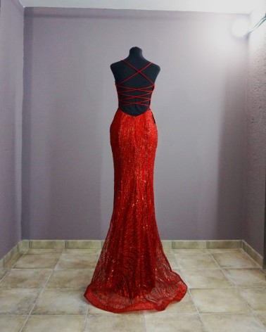 Vestido de Fiesta Largo rojo con purpurina alta costura