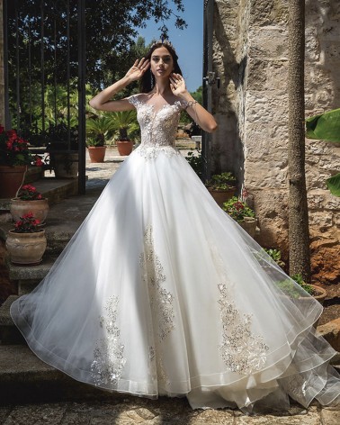 Vestido de Novia princesa dorado con espalda transparente tatoo