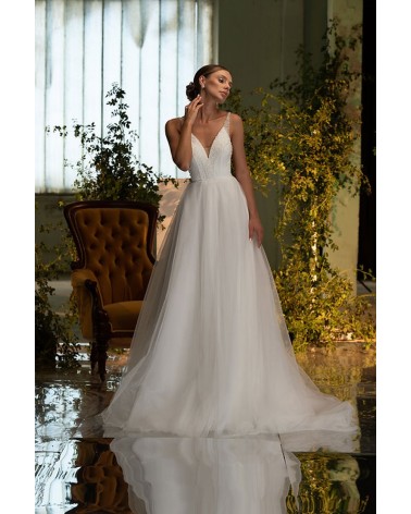 Vestido de Novia Princesa escote V profundo con Pedrería cristal
