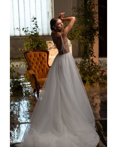 Vestido de Novia Princesa escote V profundo con Pedrería cristal