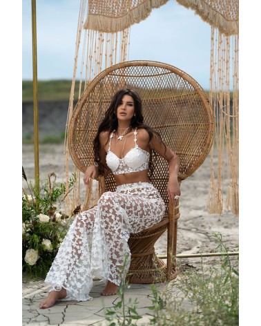 Pantalón y Top de Novia transparente de encajes florales