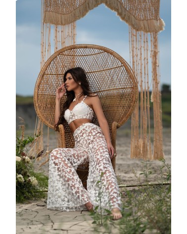 Pantalón y Top de Novia transparente de encajes florales