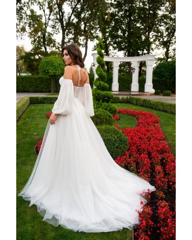 Vestido de novia de tul con brillantina corsé y mangas extraíbles