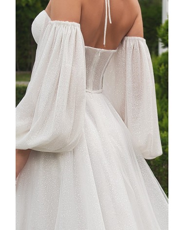 Vestido de novia de tul con brillantina corsé y mangas extraíbles