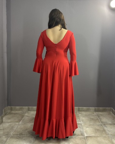 Vestido Rojo Con Manga Acampanada