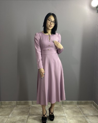 Vestido Midi Rosa Palo De Manga Larga