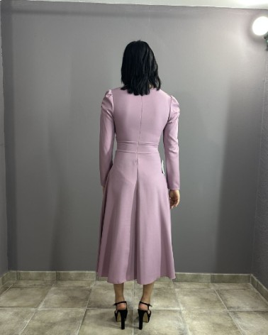 Vestido Midi Rosa Palo De Manga Larga