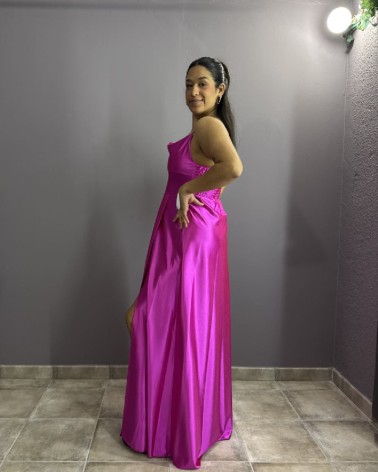 Vestido Rosa De Tirantes y Con Abertura Lateral
