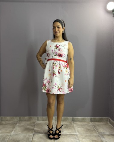 Vestido Blanco corto Estampado De Flores