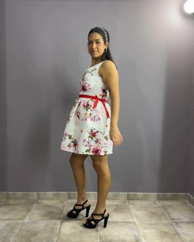 Vestido Blanco corto Estampado De Flores