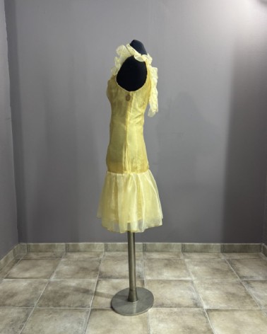 Vestido Amarillo Organza Volante Abajo y Mangas