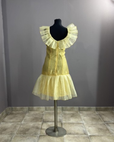 Vestido Amarillo Organza Volante Abajo y Mangas