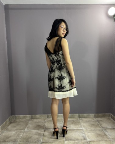 Vestido Midi Blanco Y Negro Con Encaje