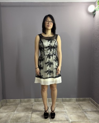 Vestido Midi Blanco Y Negro Con Encaje