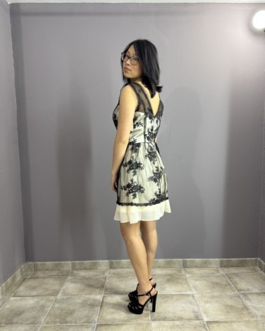 Vestido Midi Blanco Y Negro Con Encaje