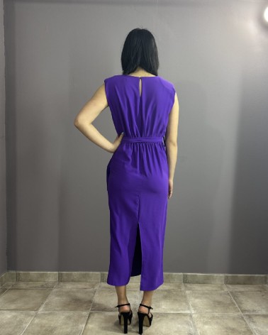Vestido Largo Morado, Falda Recta Y Cinturón
