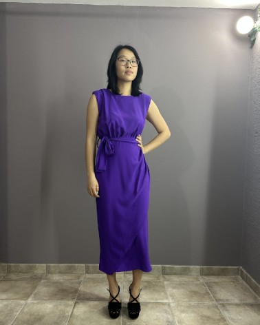 Vestido Largo Morado, Falda Recta Y Cinturón