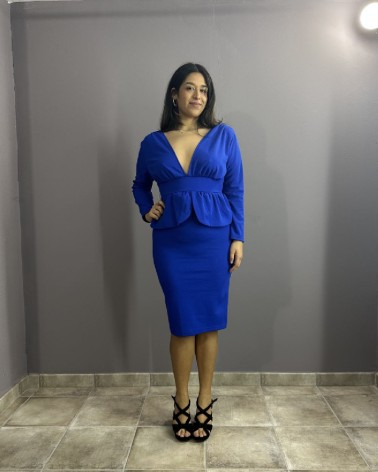 Vestido Azul de Tubo Manga Larga
